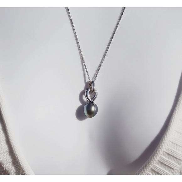 Vintage 18k Solid Gold Cultured Tahitian Black Pearl Pendant Necklace 12.3mm - Picture 3 of 13